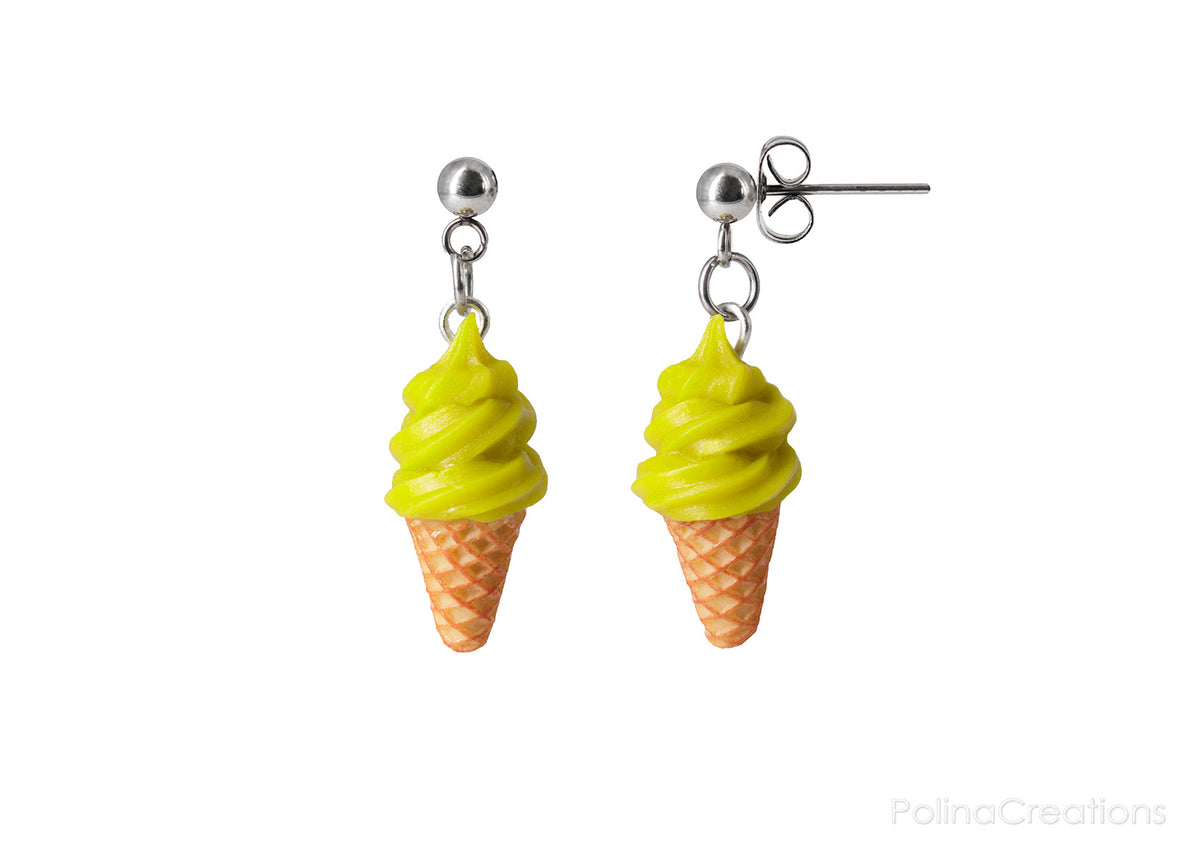 Handmade Soft Pistachio Ice Cream Stud Dangle Earrings