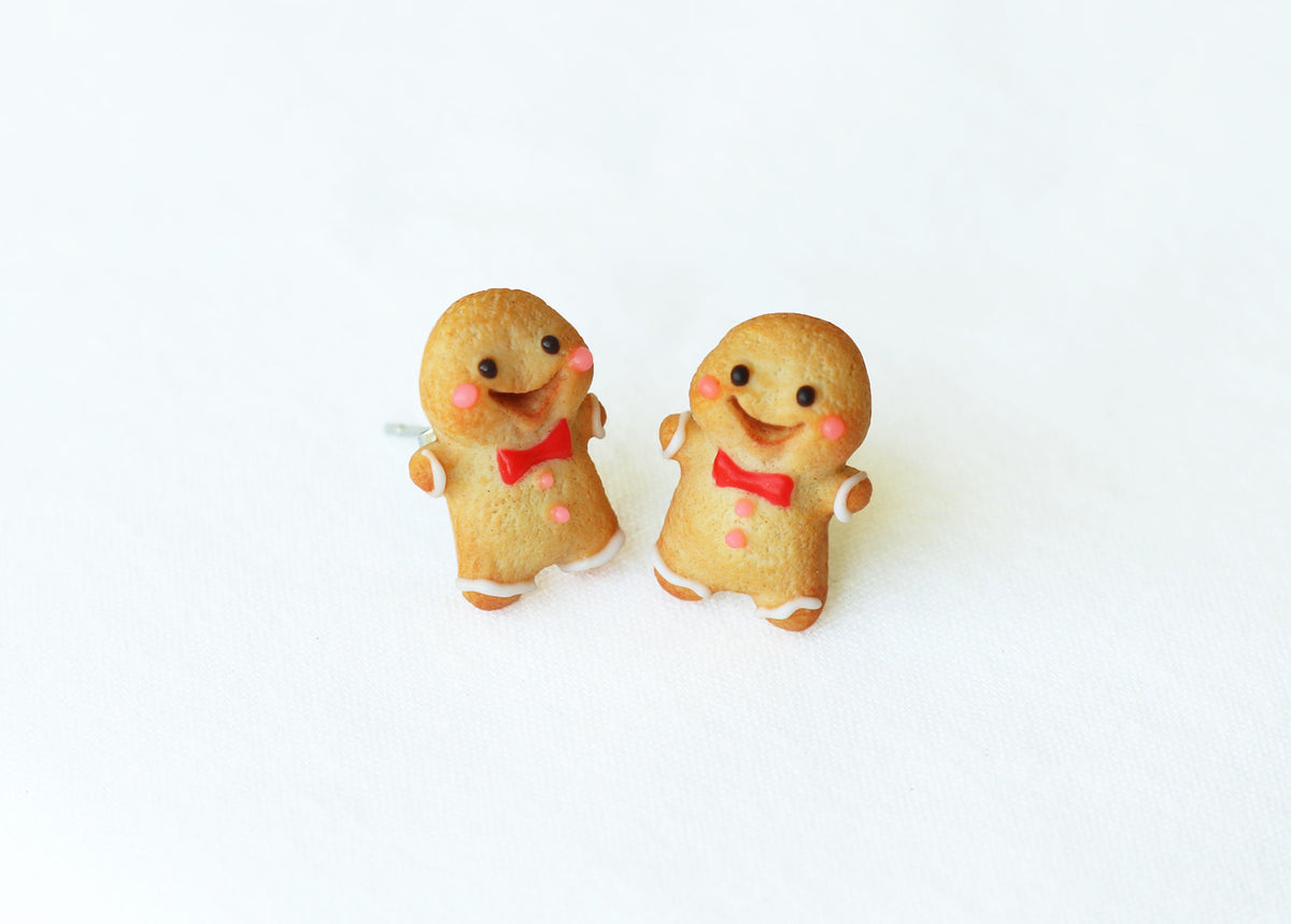 PolinaCreations Handmade Christmas Gingerbread Man Cookie Earrings, Stud Earrings Smile Earrings, Christmas Earrings Holiday Jewelry Fake Food jewelry polymer clay jewelry cute earrings holiday jewelry bow tie earrings Christmas gift cute studs