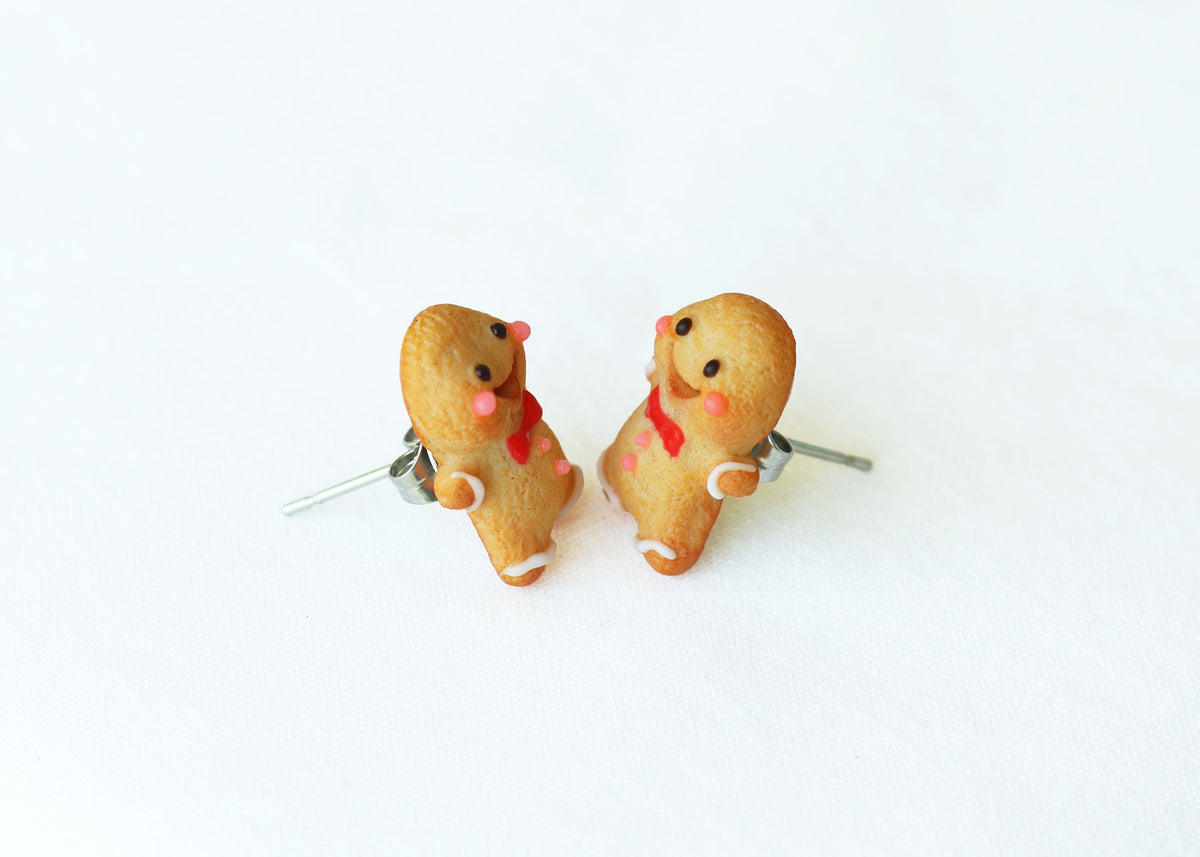 PolinaCreations Handmade Christmas Gingerbread Man Cookie Earrings, Stud Earrings Smile Earrings, Christmas Earrings Holiday Jewelry Fake Food jewelry polymer clay jewelry cute earrings holiday jewelry bow tie earrings Christmas gift cute studs Xmas gift for her