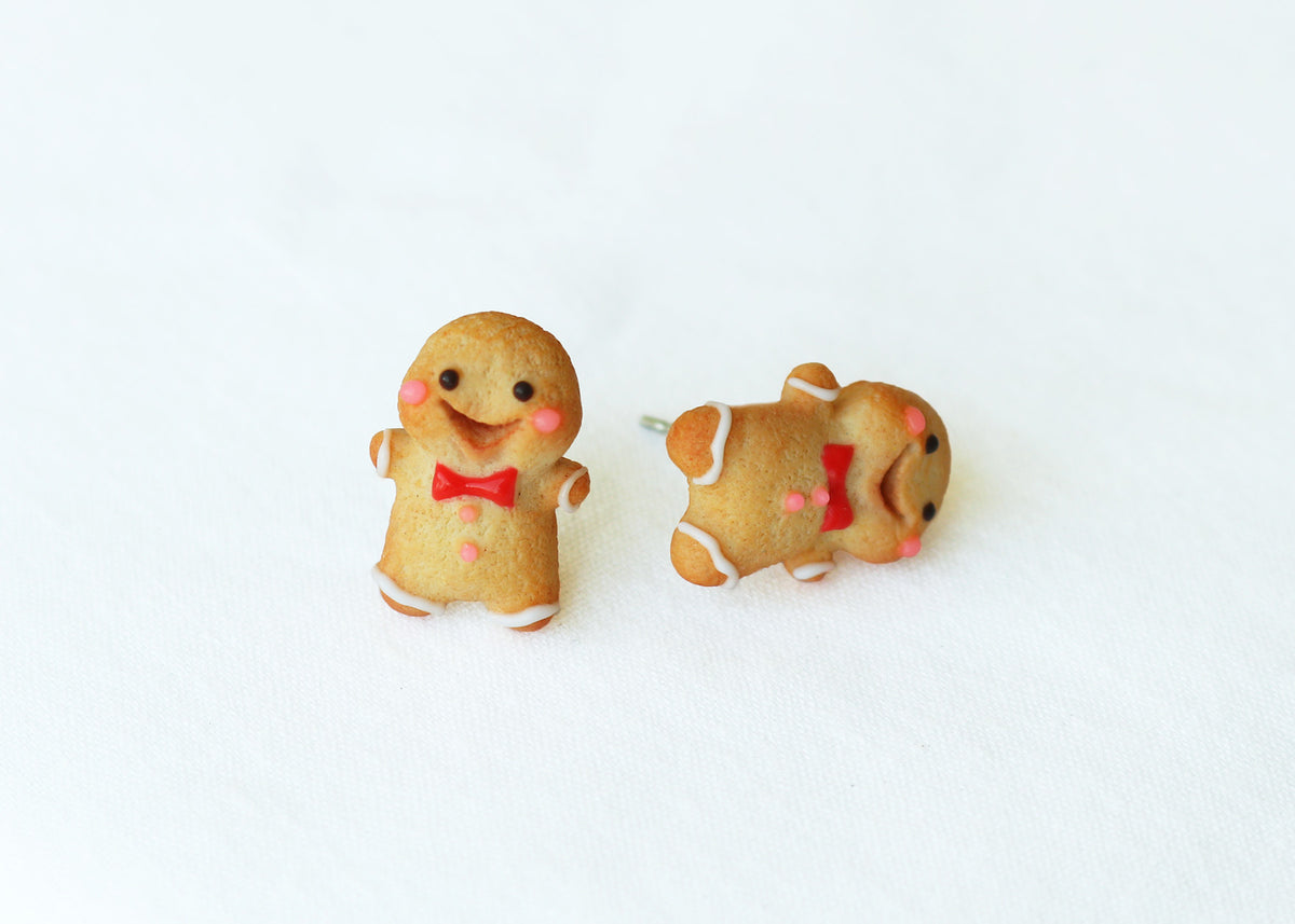PolinaCreations Handmade Christmas Gingerbread Man Cookie Earrings, Stud Earrings Smile Earrings, Christmas Earrings Holiday Jewelry Fake Food jewelry polymer clay jewelry cute earrings holiday jewelry bow tie earrings Christmas gift cute studs Xmas gift for her