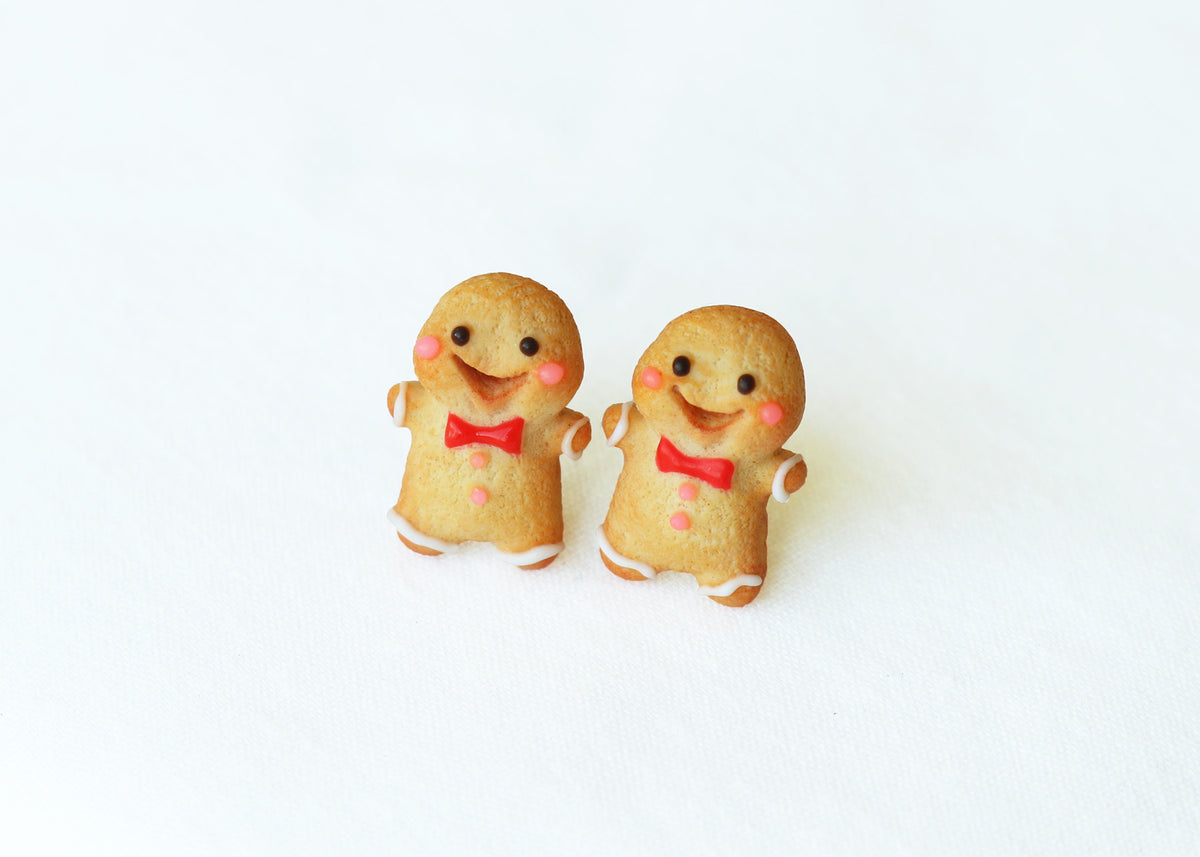 PolinaCreations Handmade Christmas Gingerbread Man Cookie Earrings, Stud Earrings Smile Earrings, Christmas Earrings Holiday Jewelry Fake Food jewelry polymer clay jewelry cute earrings holiday jewelry bow tie earrings Christmas gift cute studs Xmas gift for her
