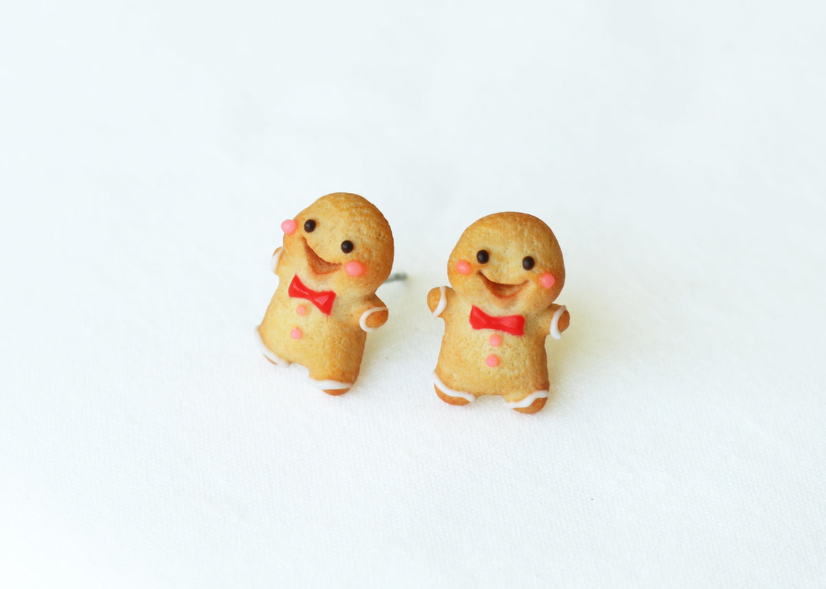 PolinaCreations Handmade Christmas Gingerbread Man Cookie Earrings, Stud Earrings Smile Earrings, Christmas Earrings Holiday Jewelry Fake Food jewelry polymer clay jewelry cute earrings holiday jewelry bow tie earrings Christmas gift cute studs Xmas gift for her