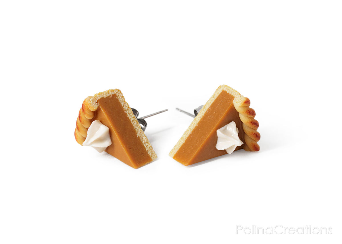 Handmade Pumpkin Pie Stud Earrings, Thanksgiving Gift