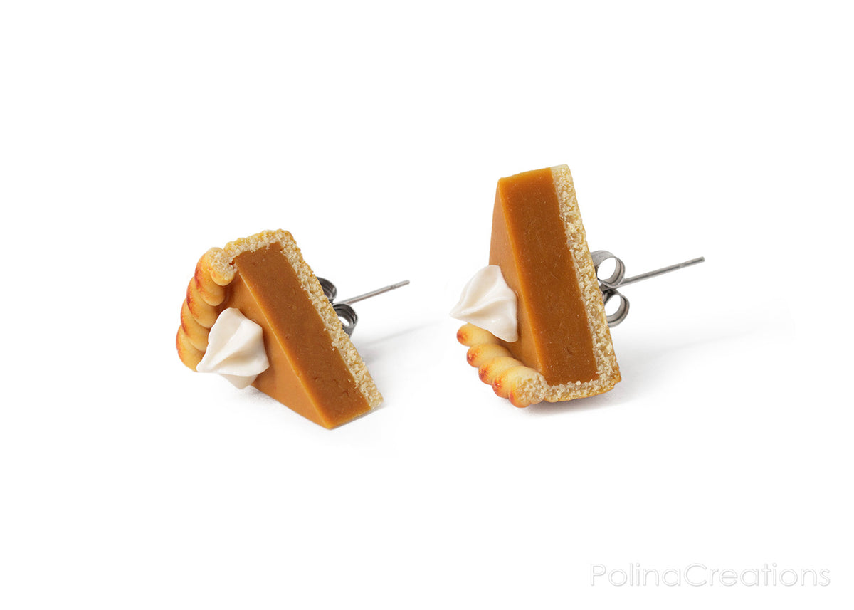 Handmade Pumpkin Pie Stud Earrings, Thanksgiving Gift