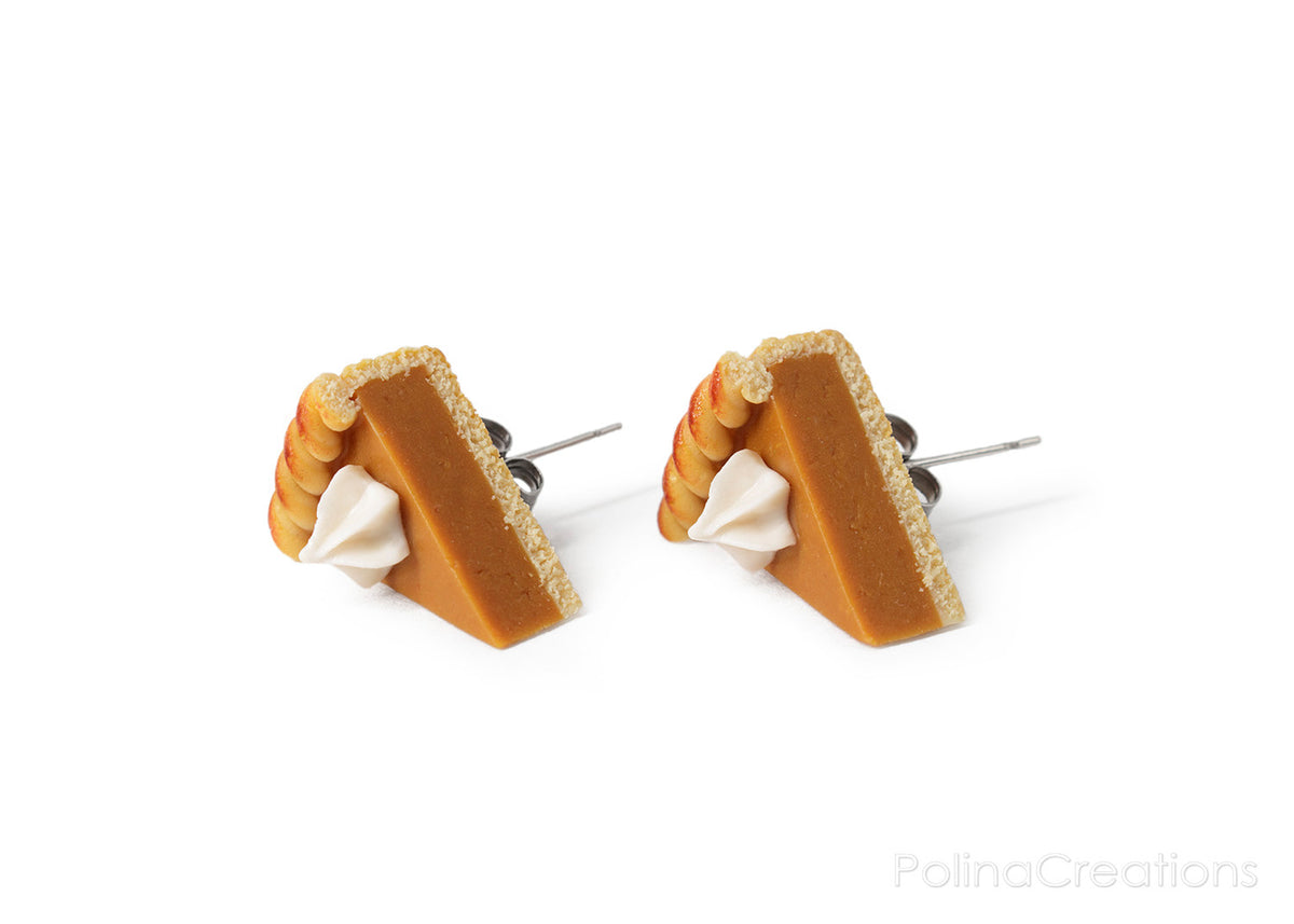 Handmade Pumpkin Pie Stud Earrings, Thanksgiving Gift