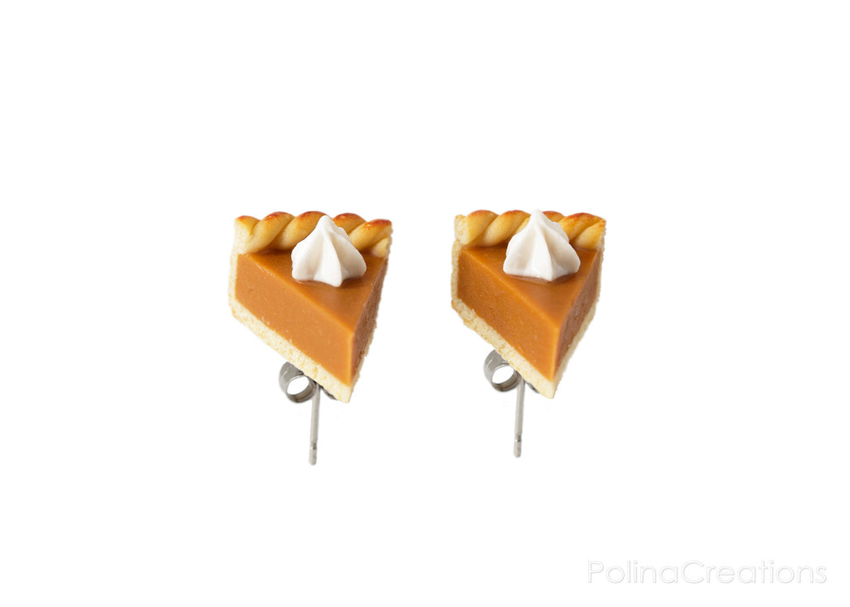 Handmade Pumpkin Pie Stud Earrings, Thanksgiving Gift