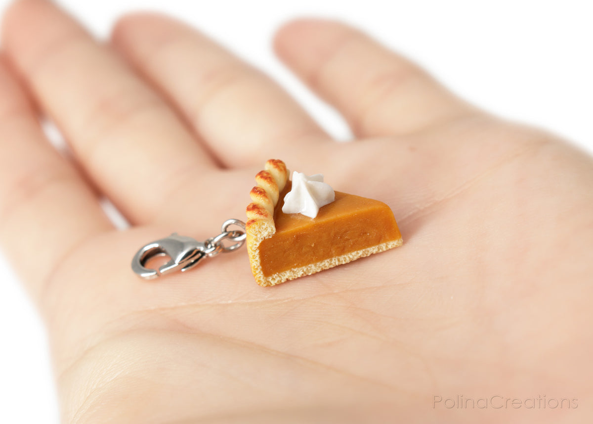 Handmade Pumpkin Pie Bracelet Charm, Thanksgiving Gift