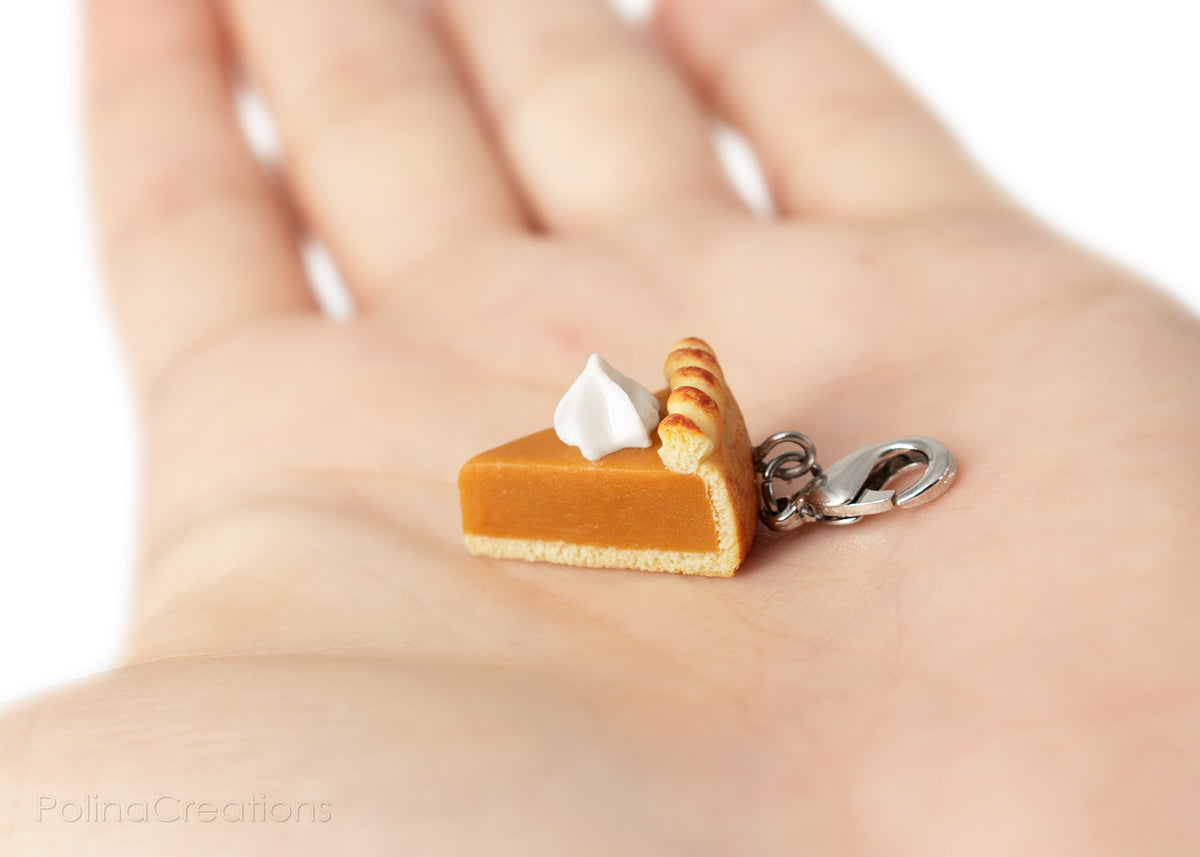 Handmade Pumpkin Pie Bracelet Charm, Thanksgiving Gift