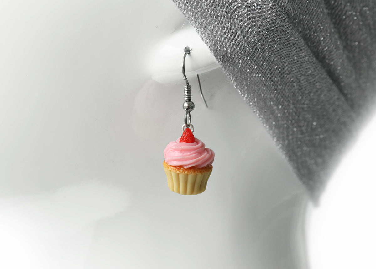 polinacreations Handmade jewelry pink Frosting Cupcake Earrings Topped With Strawberry, Polymer Clay Fake Food Jewelry pink earrings pink jewelry Red Strawberry Fruit Earrings polymer clay jewelry polina creations cute earrings miniature food jewelry mini food earrings gift for her gift foe woman girl pink jewelry dessert jewelry yellow earrings strawberry cupcake red jewelry red earrings