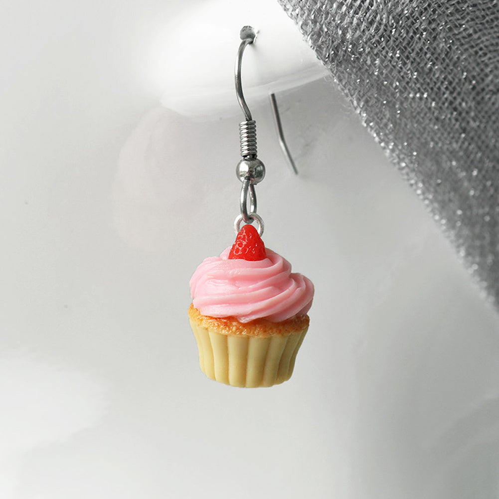 polinacreations Handmade jewelry pink Frosting Cupcake Earrings Topped With Strawberry, Polymer Clay Fake Food Jewelry pink earrings pink jewelry Red Strawberry Fruit Earrings polymer clay jewelry polina creations cute earrings miniature food jewelry mini food earrings gift for her gift foe woman girl pink jewelry dessert jewelry yellow earrings strawberry cupcake red jewelry red earrings