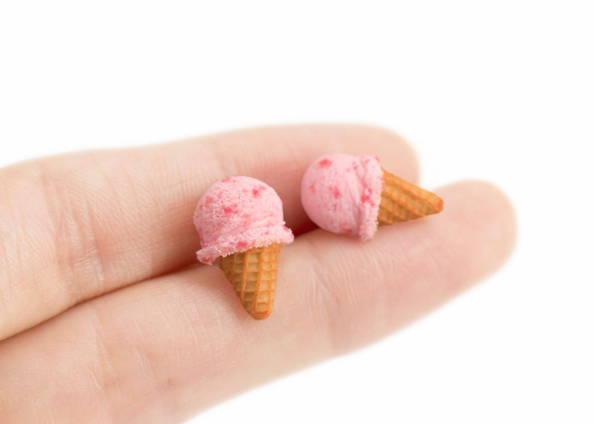 polinacreations Handmade jewelry Strawberry Ice Cream Waffle Cone Stud Earrings, Ice Cream Earrings, Ice Cream Studs Cute Earrings Pink Jewelry Strawberry Earrings polina creations gift for her gift for woman present for girl cute earrings small earrings cute studs strawberry jewelry waffle earrings hypoallergenic jewelry surgical steel red jewelry