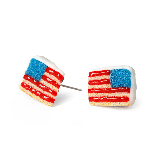 Handmade American Flag Cake Stud Earrings, 4th of July Gift