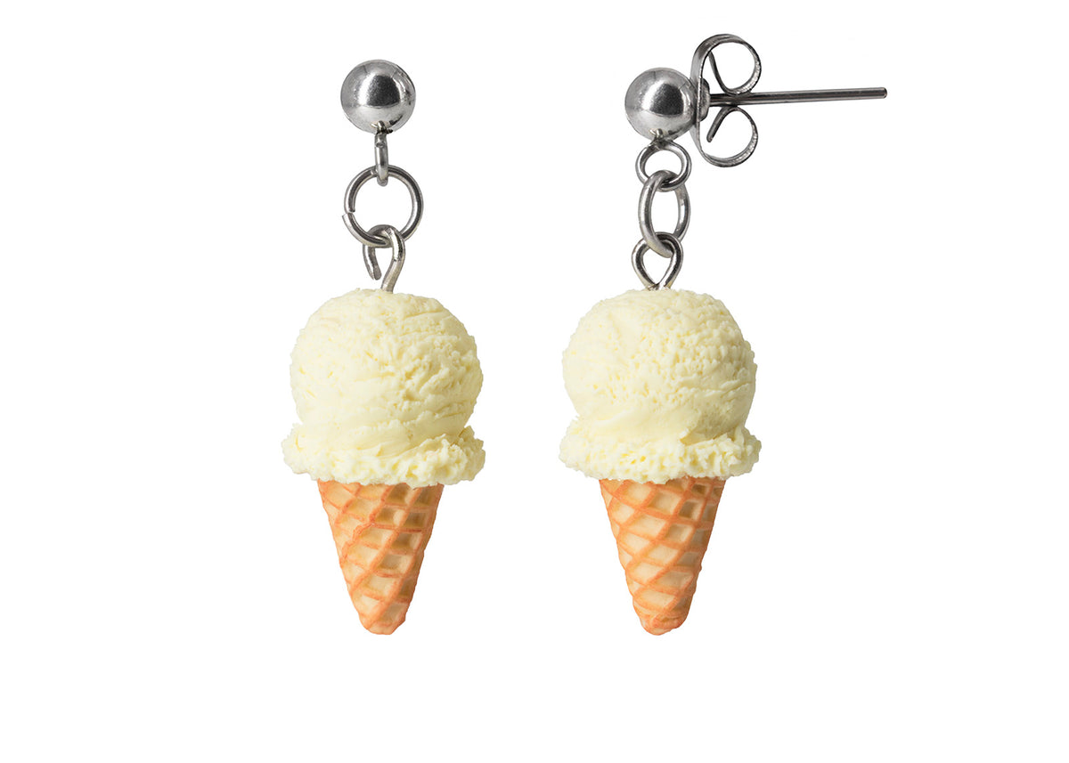 Polinacreations Handmade Vanilla Ice Cream Stud Dangle Earrings, Ice Cream Earrings Ice Cream Jewelry Cute earrings Waffle Cone Mini Fake Food Jewelry cute earrings polymer clay fake food jewelry