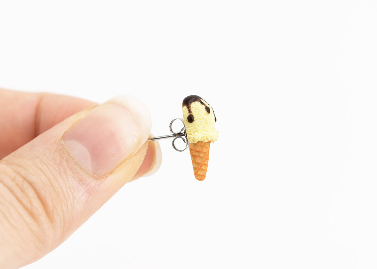 polinacreations Handmade jewelry Vanilla Ice Cream Waffle Cone Stud Earrings, Ice Cream Earrings, Ice Cream Studs Cute Earrings yellow Studs cute earrings white jewelry fake food jewelry polymer clay miniature food jewelry mini food earrings polina creations gift for her gift for woman girls small earrings cute studs hypoallergenic jewelry waffle jewelry ice cream jewelry handcrafted jewellery