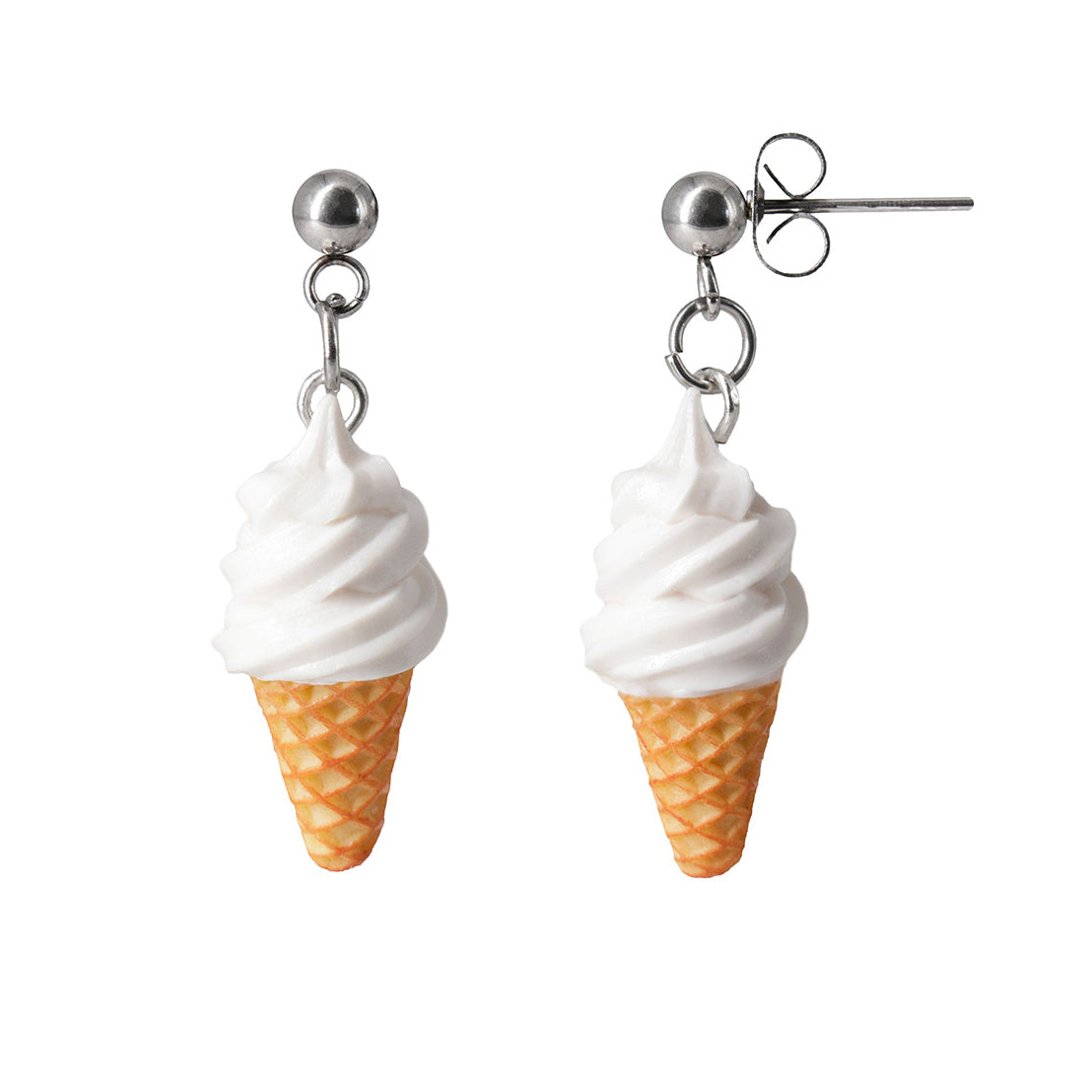 Polinacreations Handmade Jewelry Vanilla Ice Cream Waffle Cone Dangle Stud Earrings White Earrings Ice Cream Earrings Food earrings Cute earring Fun earrings Kawaii