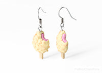 Handmade White Chocolate and Nut Covered Pink Ice Cream Bar Earrings