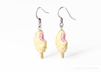 Handmade White Chocolate and Nut Covered Pink Ice Cream Bar Earrings