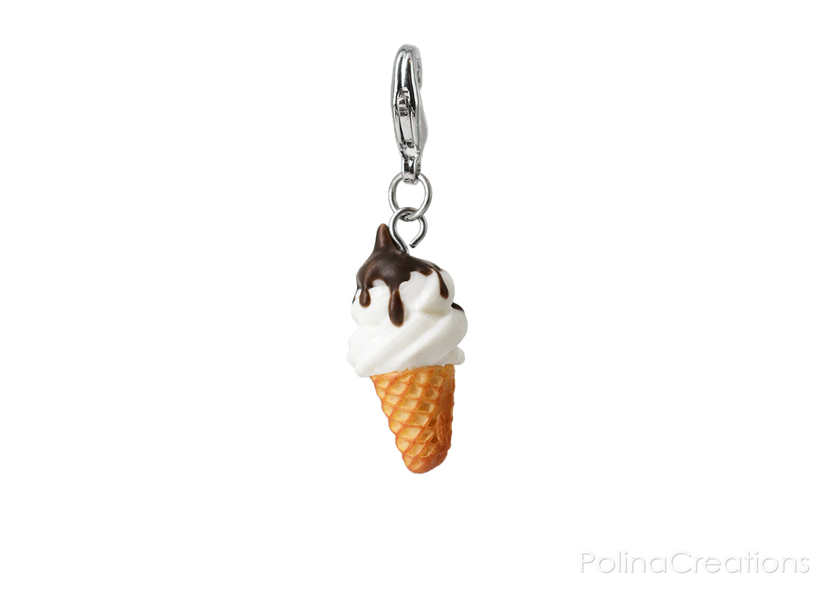 Vanilla Ice Cream Bracelet Charm, White Ice Cream Waffle Cone Charm Fake Food Jewelry Stitch Marker Crochet Waffle Charm Chocolate Jewelry polinacreations pink strawberry ice cream charm chocolate ice cream charm pistachio ice cream charm yellow ice cream jewelry mango charm lavender ice cream necklace polina creations handmade jewelry trends