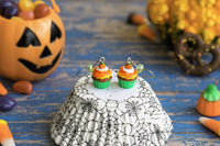 Handmade Pumpkin Cupcake Earrings (Green Bottom), Halloween Gift