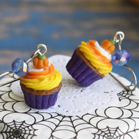 Handmade Pumpkin Cupcake Earrings (Purple Bottom), Halloween Gift