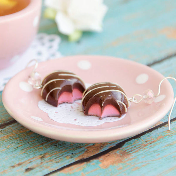 PolinaCreations handmade Chocolate Caramel Candy Earrings polymer clay fake food jewelry Candy Earrings polina creations