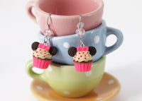 polinacreations Handmade jewelry Mouse Neon Pink Cupcake Earrings, Cupcake Earrings, Mouse Earrings fake food jewelry polymer clay food jewelry cute earrings gift for her gift for woman girl pink jewelry cookie earrings cookie jewelry oreo jewelry oreo earrings minnie mouse jewelry mickey mouse earrings beaded jewelry