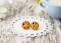 Handmade M&M Cookie Stud Earrings, Rainbow earrings Candy earrings Chocolate Chip Cookie Earrings Fun Cute Earrings Kawaii Fake Food Jewelry Miniature Food M and M jewelry mini food jewelry