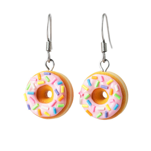 Handmade Pink Glazed Doughnut Dangle Earrings