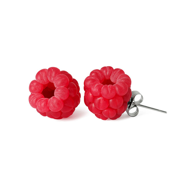 Polinacreations Raspberry Stud Earrings, Fruit Earrings, Berry jewelry Berry earrings Polymer clay Fake Food jewelry Garden jewelry Garden Gifts Fruit Jewelry Polina creations