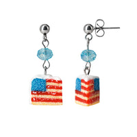 Handmade USA Flag Cake Stud Dangle Earrings, 4th of July Gift