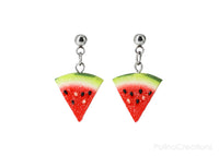 Handmade Watermelon Slice Stud Dangle Earrings