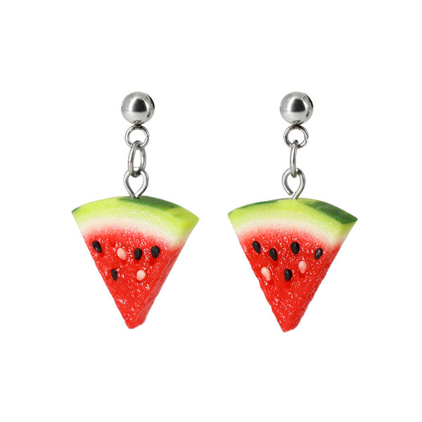 Handmade Watermelon Slice Stud Dangle Earrings