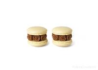 Handmade Beige & Chocolate Floral Macaron Stud Earrings