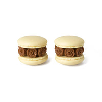 Handmade Beige & Chocolate Floral Macaron Stud Earrings