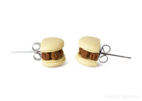 Handmade Beige & Chocolate Floral Macaron Stud Earrings