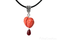 PolinaCreations Handmade Jewelry Bloody Brain Heart Necklace, Brain Jewelry Spooky Blood Jewelry Halloween Accessories Broken Heart Scary Jewelry Czech Glass Bead Necklace Halloween Jewelry Halloween Necklace gift for her Gift for woman red necklace red jewelry 