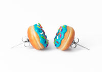 Handmade Jewelry Blue Glazed Doughnut Earrings With Sprinkles, Donut Earrings PolinaCreations Fake Food Jewelry Polymer clay Food Earrings mini food jewelry miniature food cute studs small earrings circle earrings sprinkle jewelry rainbow jewelry hypoallergenic jewelry polina creations jewellery gift for her gift for woman girls baskin robbins dunkin donut blue earrings blue studs