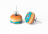 Handmade Jewelry Blue Glazed Doughnut Earrings With Sprinkles, Donut Earrings PolinaCreations Fake Food Jewelry Polymer clay Food Earrings mini food jewelry miniature food cute studs small earrings circle earrings sprinkle jewelry rainbow jewelry hypoallergenic jewelry polina creations jewellery gift for her gift for woman girls baskin robbins dunkin donut blue jewelry