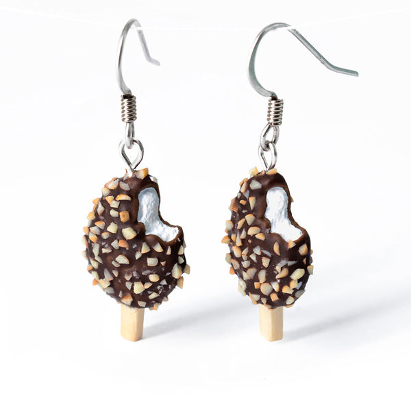 Handmade Chocolate and Nut Covered Vanilla Ice Cream Bar Earrings