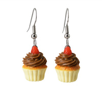  polinacreations Handmade jewelry Chocolate Frosting Cupcake Earrings Topped With Strawberry, Polymer Clay Fake Food Jewelry Chocolate earrings Red Strawberry Fruit Earrings polymer clay jewelry polina creations cute earrings miniature food jewelry mini food earrings gift for her gift foe woman girl brown jewelry dessert jewelry yellow earrings