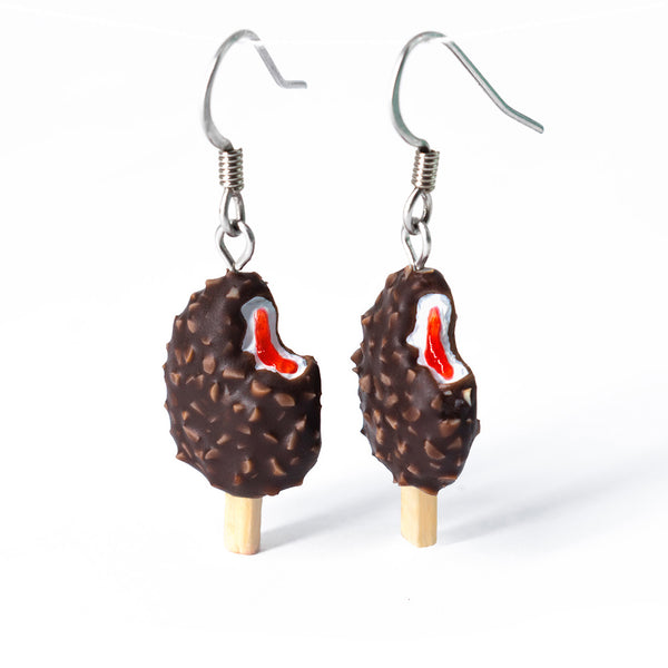 Handmade Chocolate & Nut Covered Vanilla Ice Cream Bar Earrings