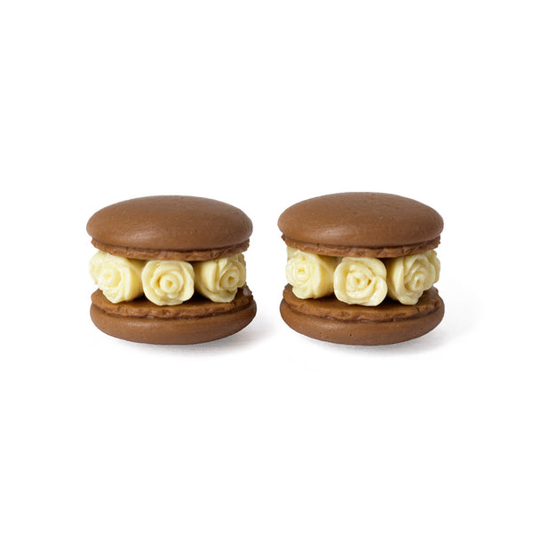 Handmade Chocolate Floral Macaron Stud Earrings