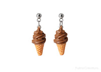 Handmade Soft Chocolate Ice Cream Dangle Stud Earrings