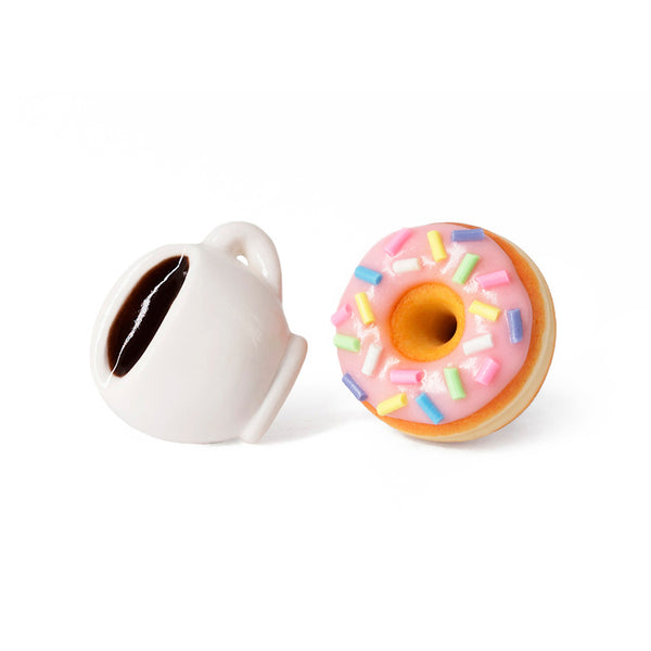 PolinaCreations Coffee Mug & Pink Glazed Doughnut Stud Earrings Pink Donut with Sprinkles Earrings Coffee Lover Coffee jewelry Donut Jewelry Espresso Coffee Cup Earrings Polina Creations 