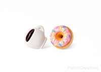 PolinaCreations Coffee Mug & Pink Glazed Doughnut Stud Earrings Pink Donut with Sprinkles Earrings Coffee Lover Coffee jewelry Donut Jewelry Espresso Coffee Cup Earrings Polina Creations 