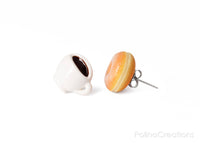 PolinaCreations Coffee Cup & Sugar Glazed Doughnut Stud Earrings Original Sugar Glazed Donut Earrings Coffee Lover Coffee jewelry Food Jewelry Espresso Coffee Cup Earrings Polina Creations