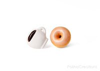 PolinaCreations Coffee Cup & Sugar Glazed Doughnut Stud Earrings Original Sugar Glazed Donut Earrings Coffee Lover Coffee jewelry Food Jewelry Espresso Coffee Cup Earrings Polina Creations