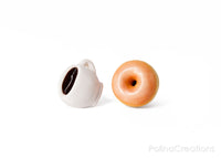 PolinaCreations Coffee Cup & Sugar Glazed Doughnut Stud Earrings Original Sugar Glazed Donut Earrings Coffee Lover Coffee jewelry Food Jewelry Espresso Coffee Cup Earrings Polina Creations
