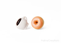 PolinaCreations Coffee Cup & Sugar Glazed Doughnut Stud Earrings Original Sugar Glazed Donut Earrings Coffee Lover Coffee jewelry Food Jewelry Espresso Coffee Cup Earrings Polina Creations