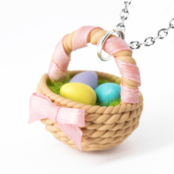 Polinacreations Handmade Easter Egg Basket Pendant. Easter Eggs jewelry Easter Jewelry polymer clay fake food jewelry miniature food rainbow jewelry polina creations